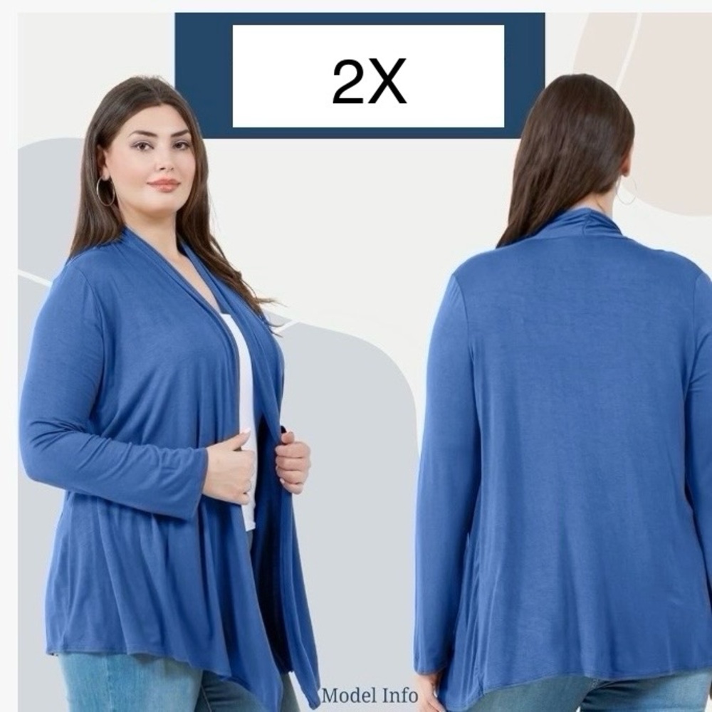 Plus Size Blue Open Front Cardigan